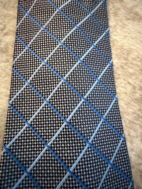 Joseph & Feiss Silk Tie Blue Gray Windowpane Geometric